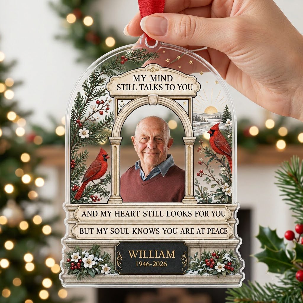 Personalized Heavenly Arch Cardinals Photo Memorial Acrylic Ornament