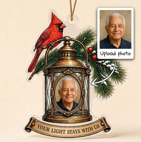 Personalized Memorial Photo Cardinal Lantern Christmas Ornament