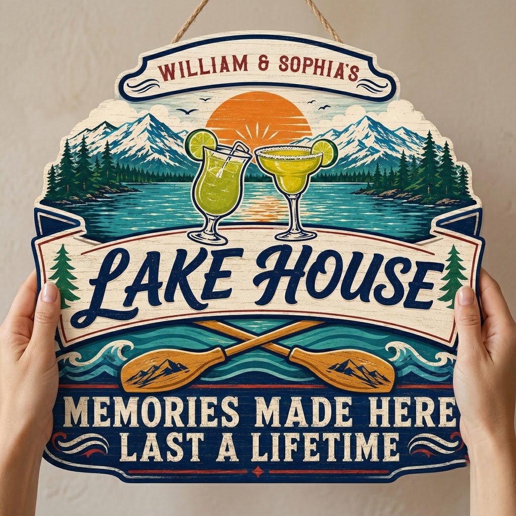 Personalized Lake House Cocktail Memories Wooden Hanging Sign