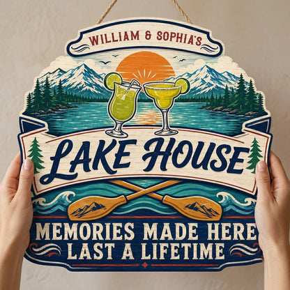 Personalized Lake House Cocktail Memories Wooden Hanging Sign
