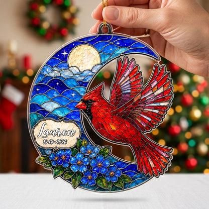 Personalized Red Cardinal Crescent Moon Memorial Acrylic Ornament