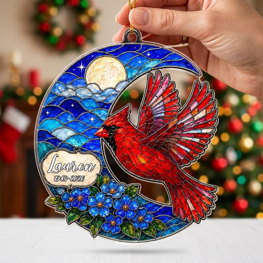 Personalized Red Cardinal Crescent Moon Memorial Acrylic Ornament