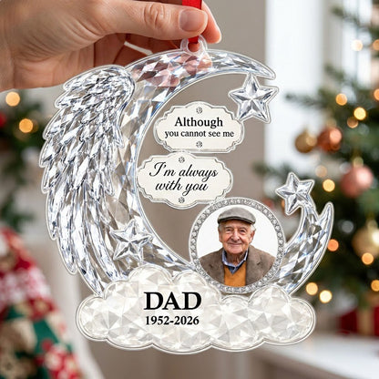 Personalized Crystal Angel Wing Crescent Moon Photo Memorial Acrylic Ornament
