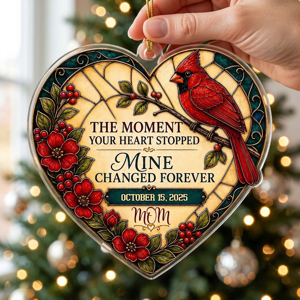 Personalized Red Cardinal Heart Plaque Memorial Acrylic Ornament
