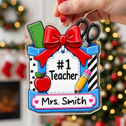 Personalized #1 Teacher Pencil Holder Acrylic Ornament, Custom School Appreciation Keepsake