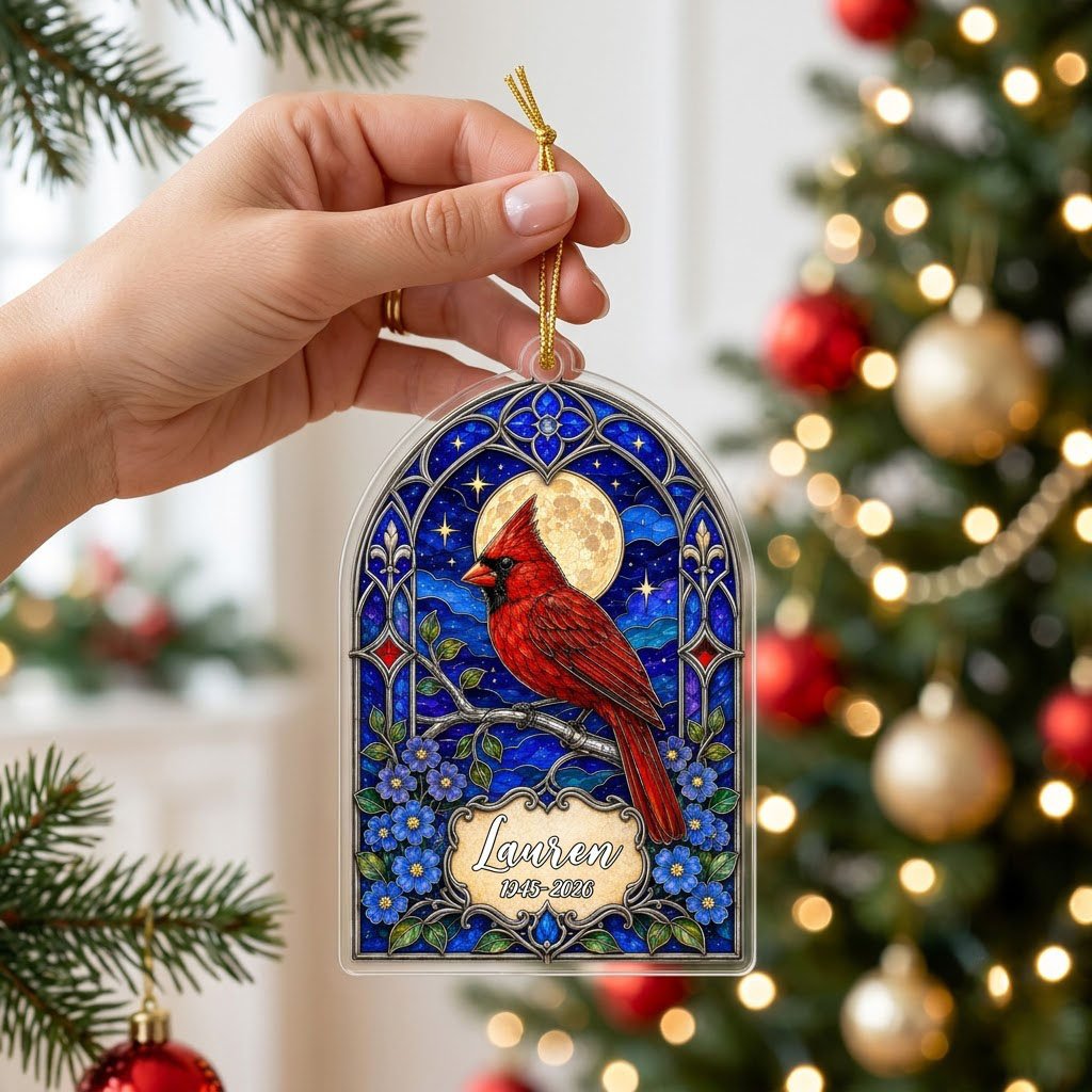 Personalized Red Cardinal Gothic Arch Memorial Acrylic Ornament