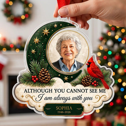 Personalized Cardinal Crescent Moon Photo Memorial Acrylic Ornament