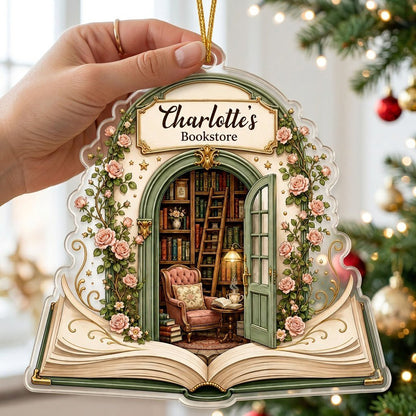 Personalized Pop-Up Book Library Acrylic Ornament, Custom Book Lover Keepsake
