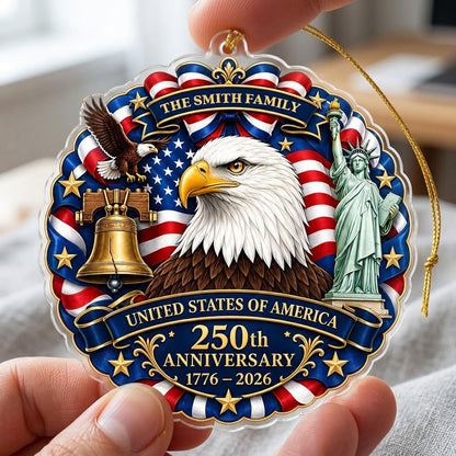 Personalized USA 250th Anniversary Acrylic Ornament, Custom Patriotic American Keepsake