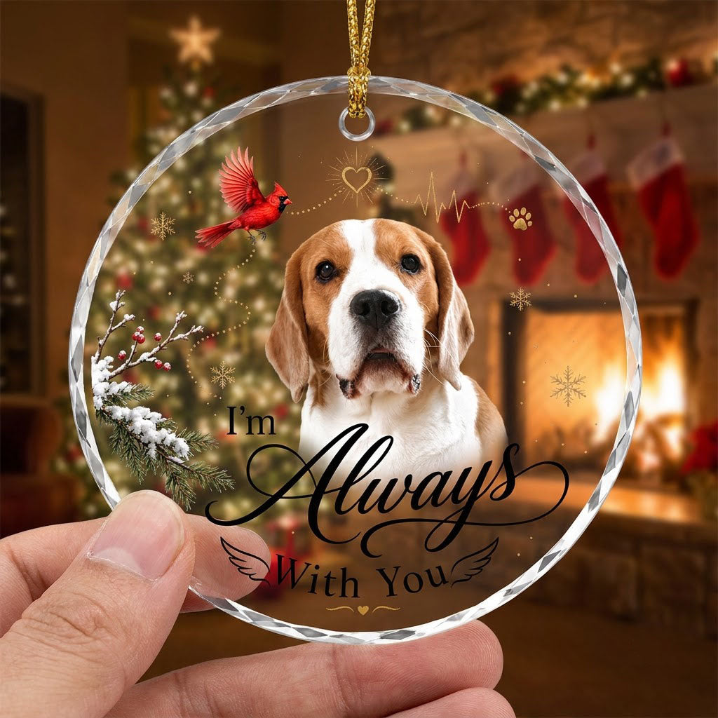 Personalized Dog Memorial Photo I'm Always With You Cardinal Round Glass Ornament
