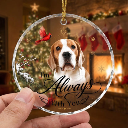 Personalized Dog Memorial Photo I'm Always With You Cardinal Round Glass Ornament
