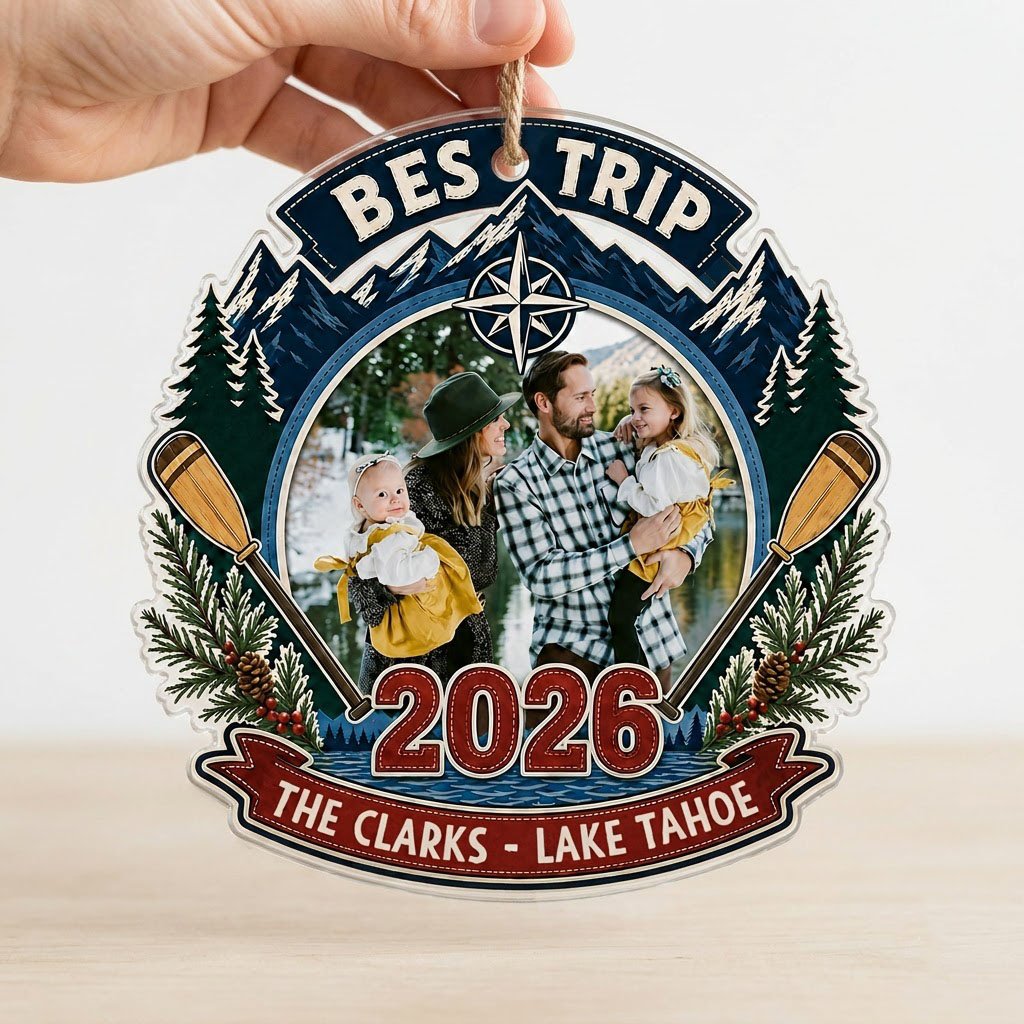 Personalized Best Trip Lake Adventure Photo Acrylic Ornament