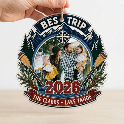 Personalized Best Trip Lake Adventure Photo Acrylic Ornament