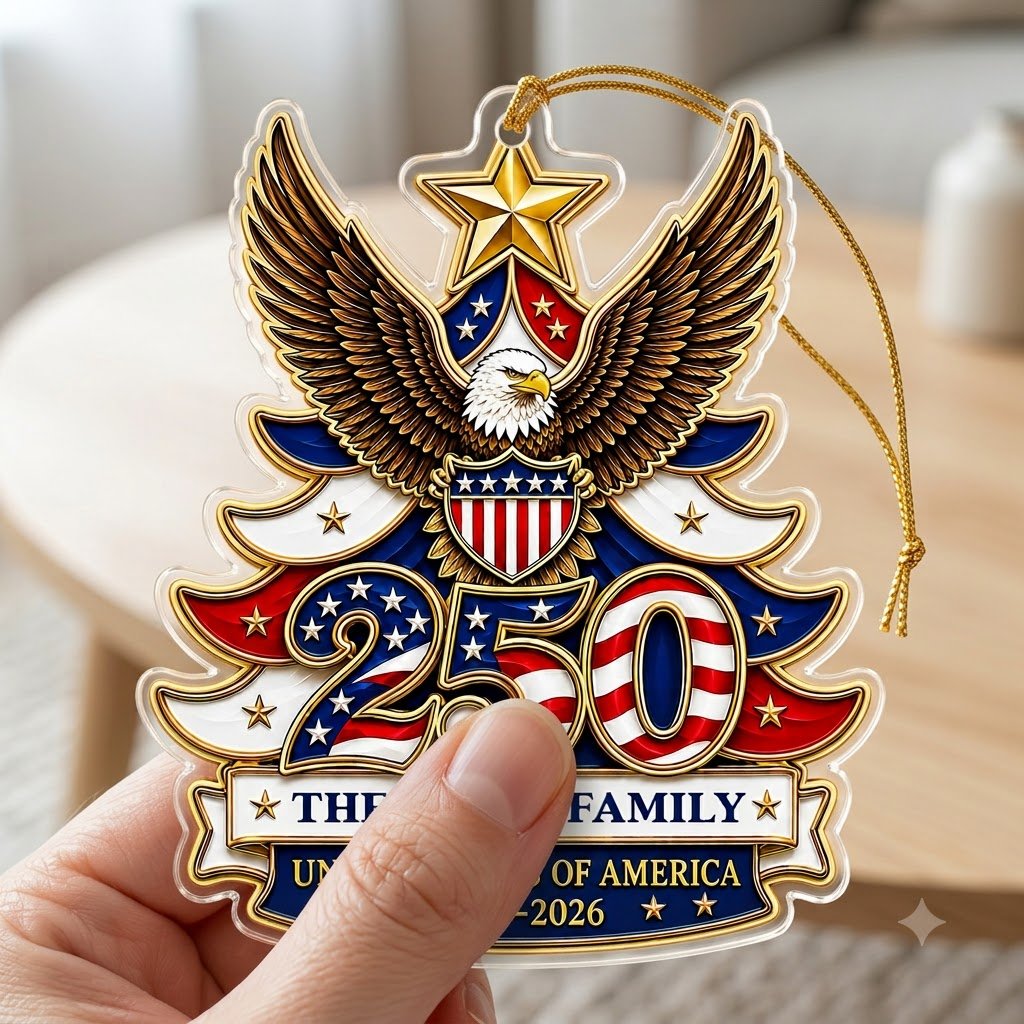 Personalized USA 250th Semiquincentennial Acrylic Ornament, Custom Patriotic American Keepsake