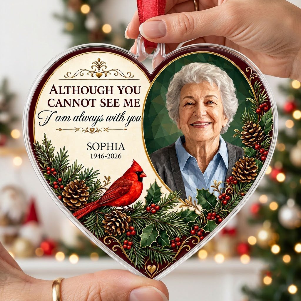 Personalized Cardinal Heart Photo Memorial Acrylic Ornament
