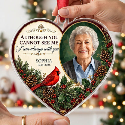 Personalized Cardinal Heart Photo Memorial Acrylic Ornament