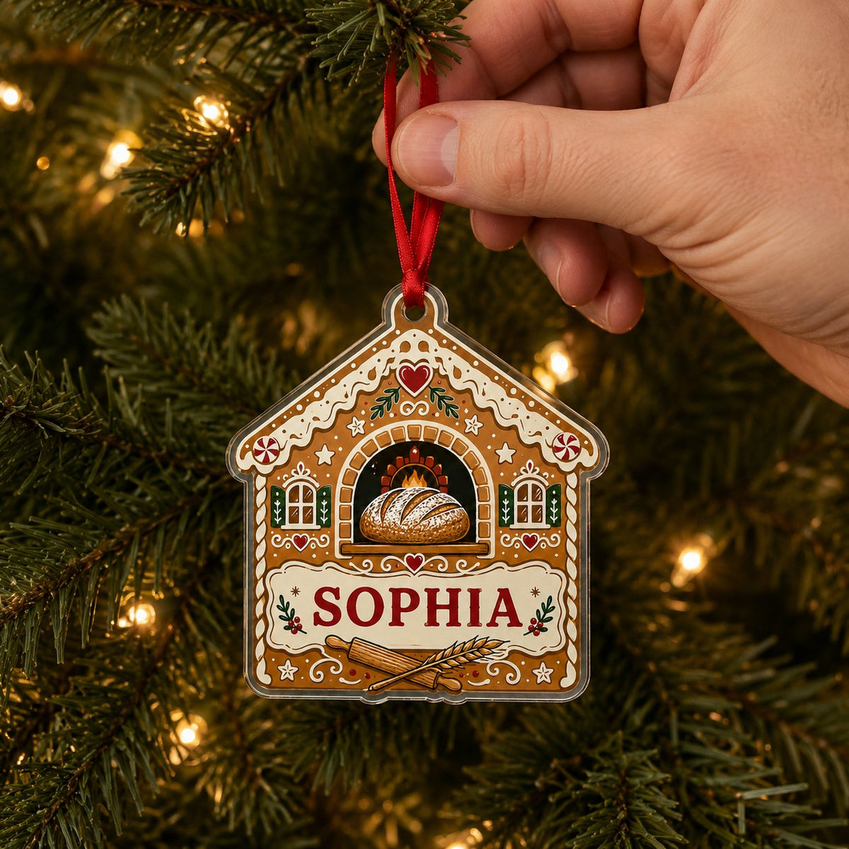 Personalized Gingerbread Bakery Acrylic Ornament, Custom Baker Christmas Keepsake