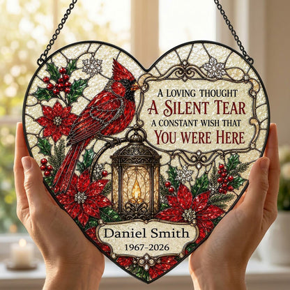 Personalized Red Cardinal Glowing Lantern A Silent Tear Memorial Heart Stained Glass Suncatcher