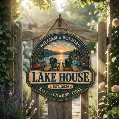 Personalized Lake House Sunset Wooden Hanging Sign