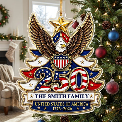 Personalized USA 250th Semiquincentennial Acrylic Ornament, Custom Patriotic American Keepsake