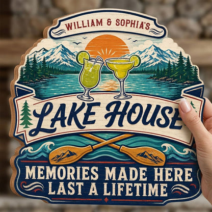 Personalized Lake House Cocktail Memories Wooden Hanging Sign