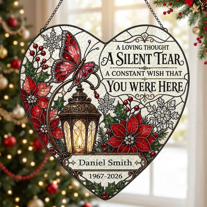 Personalized Red Butterfly Glowing Lantern A Silent Tear Memorial Heart Stained Glass Suncatcher