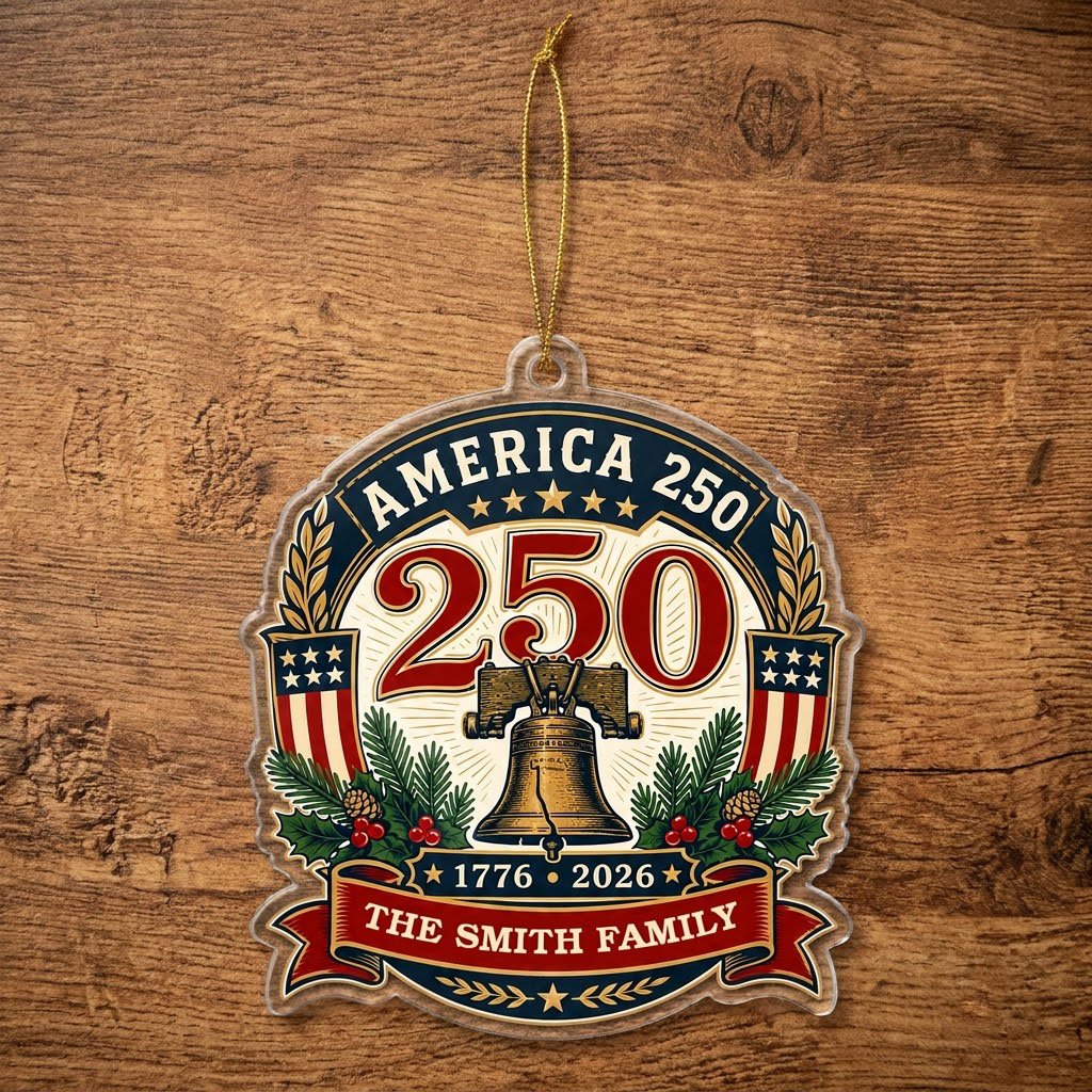 Personalized America 250 Liberty Bell Acrylic Ornament, Custom Patriotic Holiday Keepsake