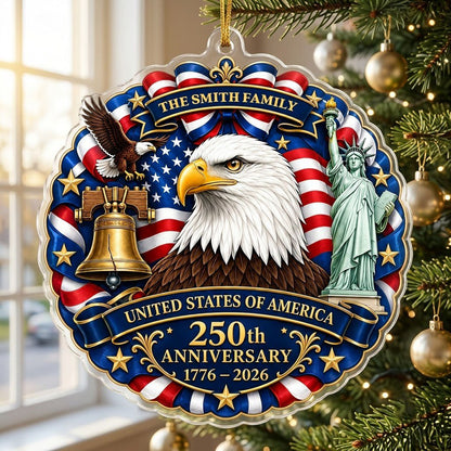 Personalized USA 250th Anniversary Acrylic Ornament, Custom Patriotic American Keepsake