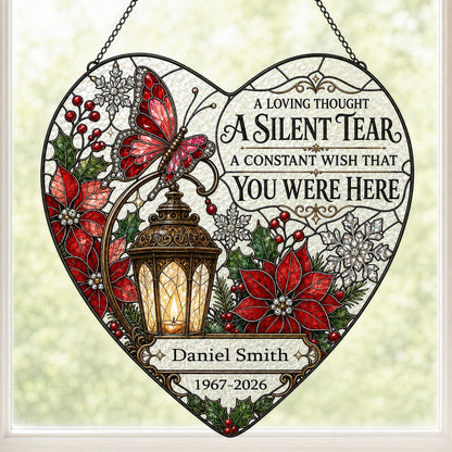 Personalized Red Butterfly Glowing Lantern A Silent Tear Memorial Heart Stained Glass Suncatcher