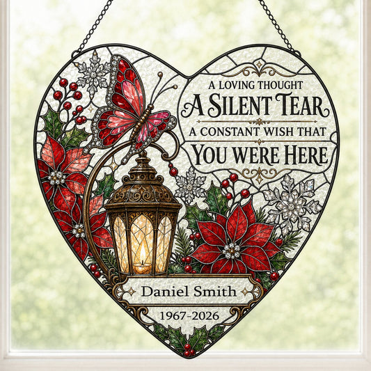 Personalized Red Butterfly Glowing Lantern A Silent Tear Memorial Heart Stained Glass Suncatcher