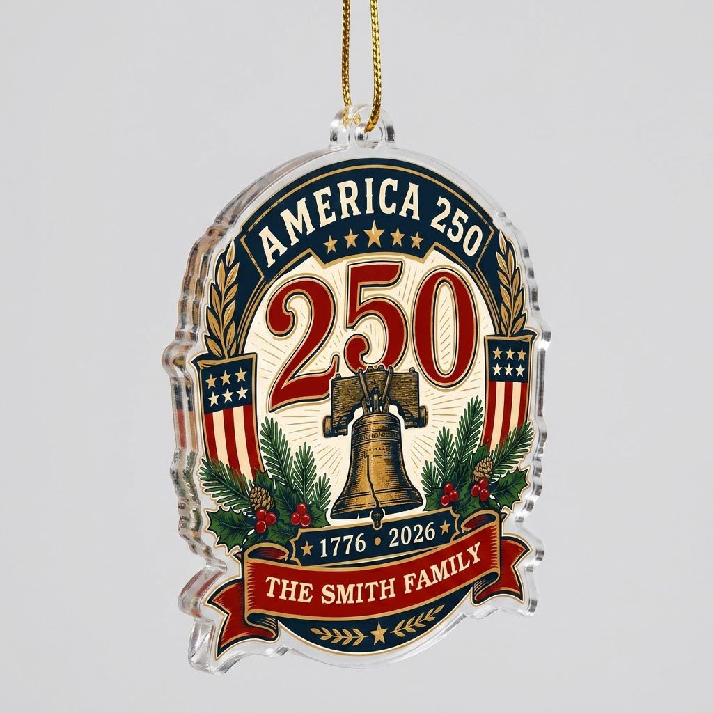 Personalized America 250 Liberty Bell Acrylic Ornament, Custom Patriotic Holiday Keepsake