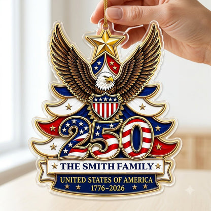Personalized USA 250th Semiquincentennial Acrylic Ornament, Custom Patriotic American Keepsake