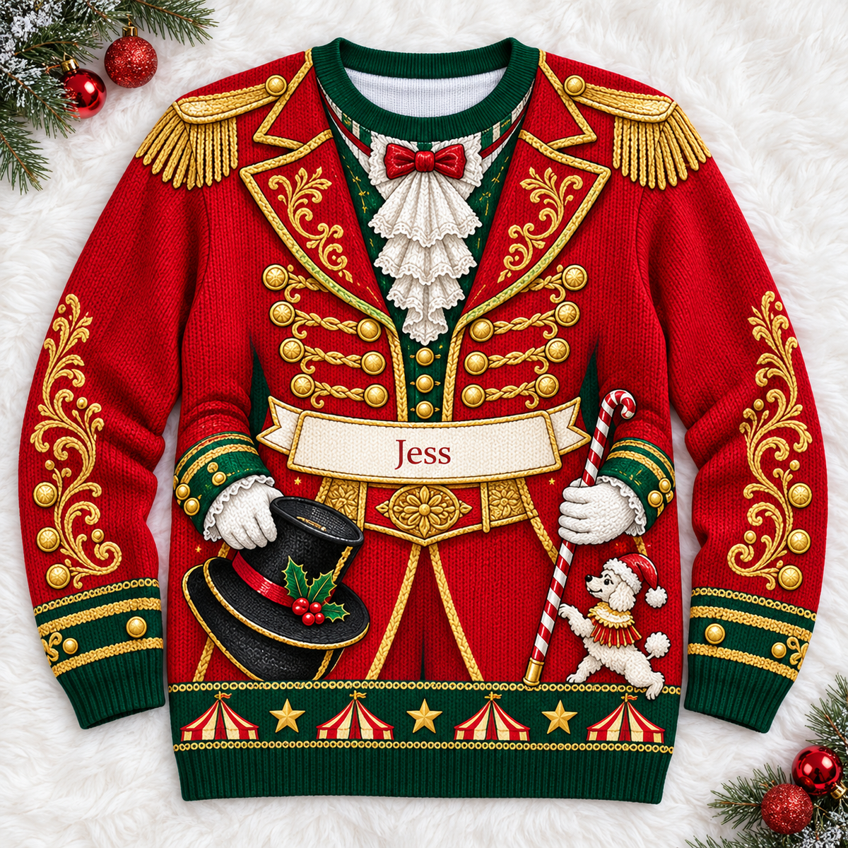 Personalized Ringmaster Circus Ugly Christmas Sweater, Custom Name Holiday Crewneck