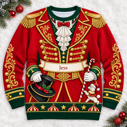 Personalized Ringmaster Circus Ugly Christmas Sweater, Custom Name Holiday Crewneck