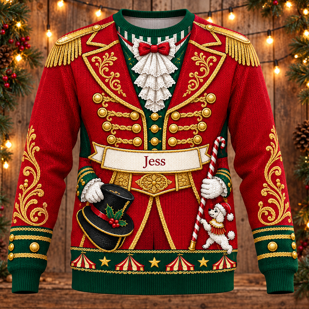 Personalized Ringmaster Circus Ugly Christmas Sweater, Custom Name Holiday Crewneck