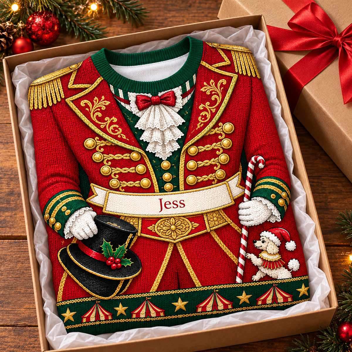 Personalized Ringmaster Circus Ugly Christmas Sweater, Custom Name Holiday Crewneck
