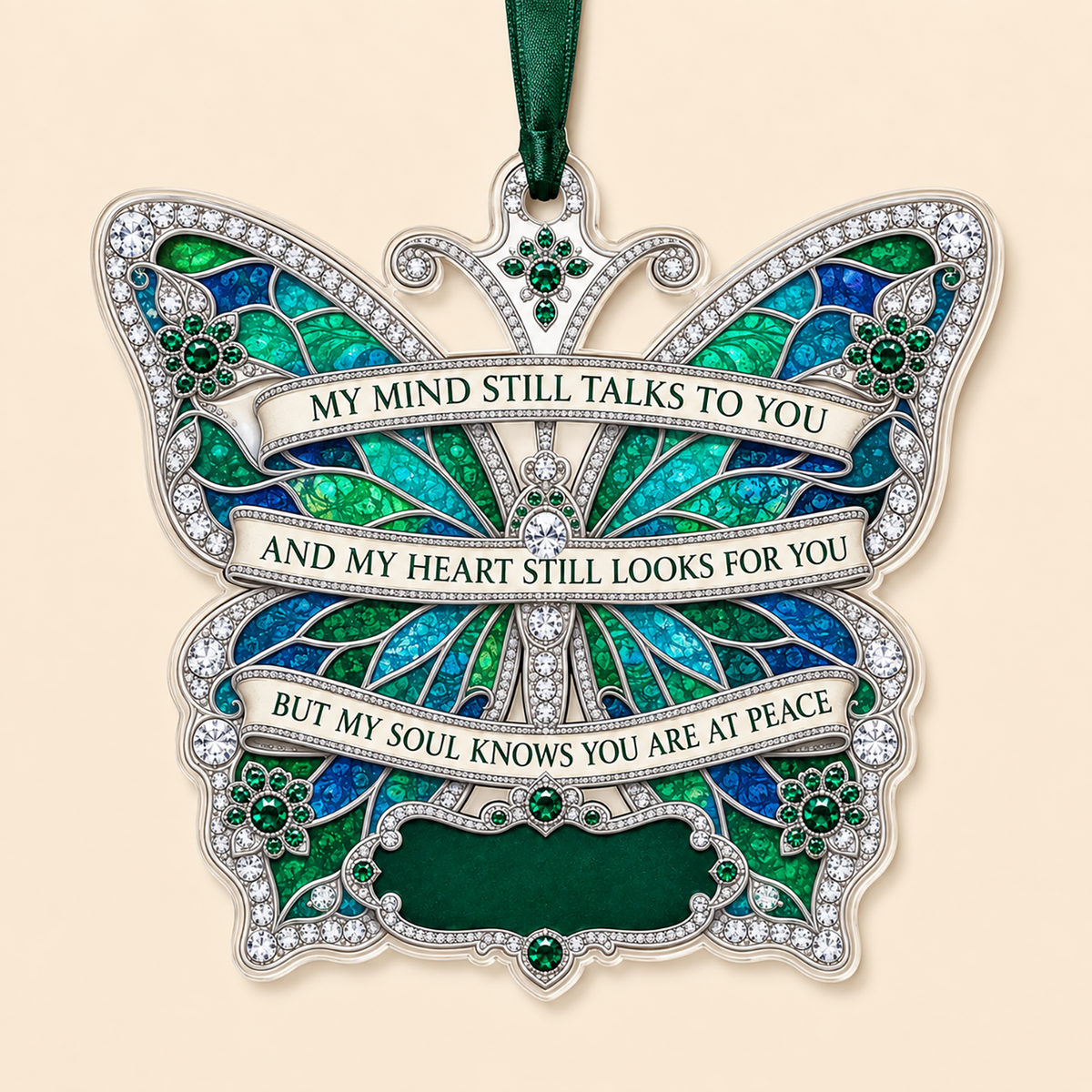 Personalized Emerald Jeweled Butterfly Memorial Acrylic Ornament