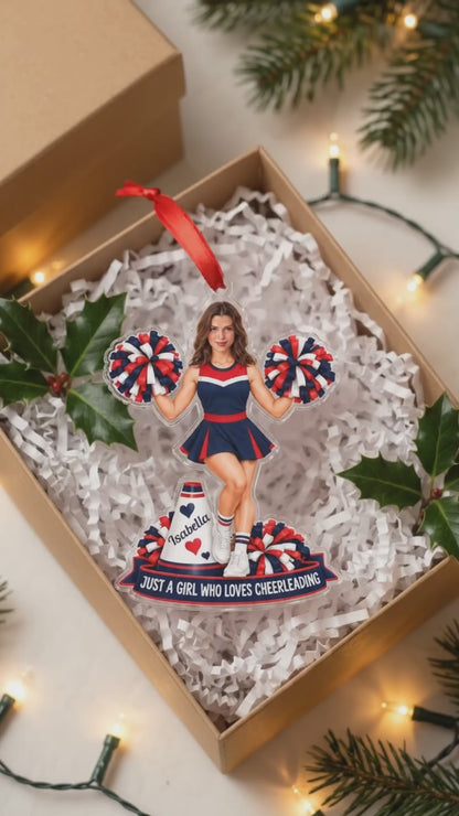 Personalized Cheerleader Girl Acrylic Ornament, Custom Face & Name Keepsake